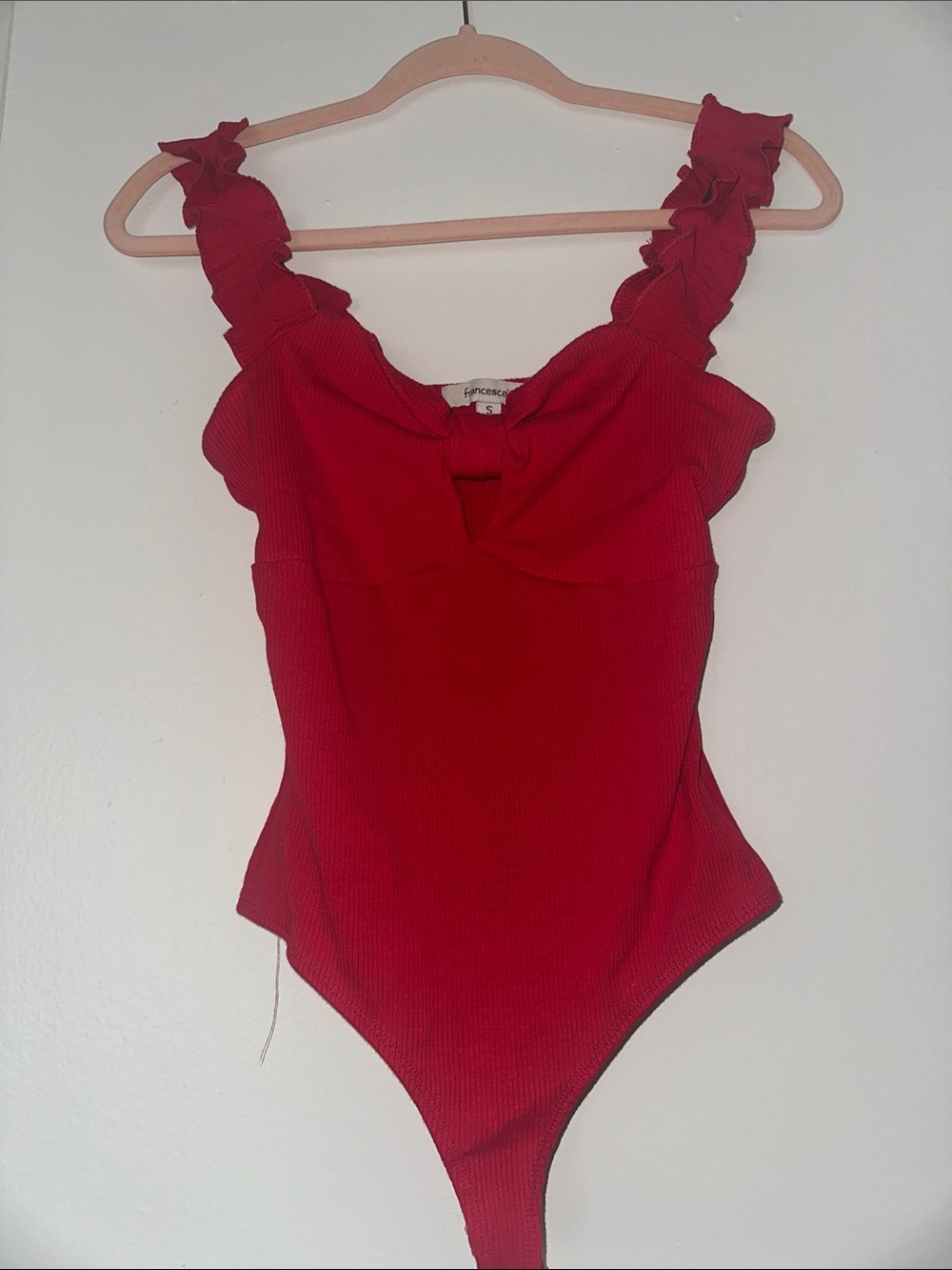 Francesca's Collections Red Ruffled Strap Bodysuit